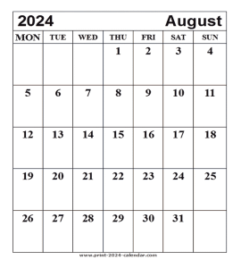 Print August 2024 calendar