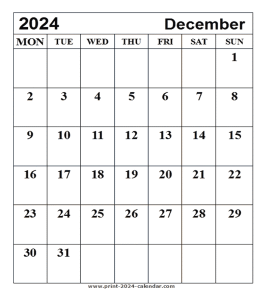Print December 2024 calendar