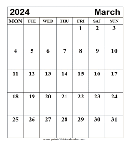 Print March 2024 calendar