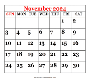 printable 2024 November calendar