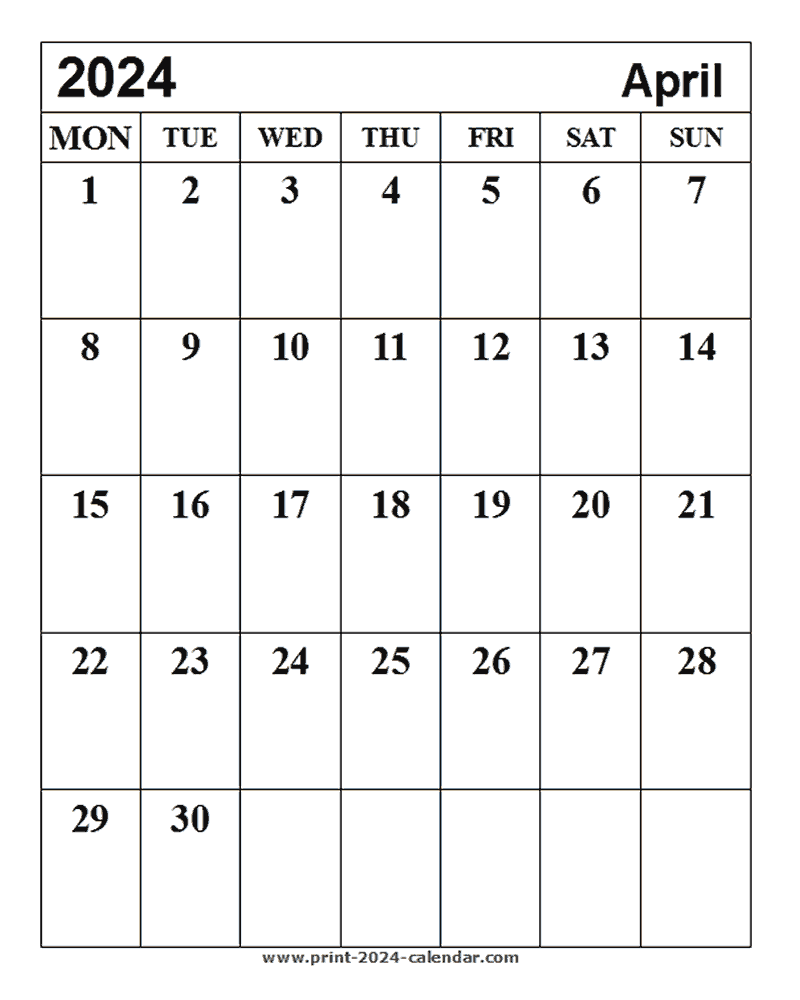 Print April 2024 Calendar