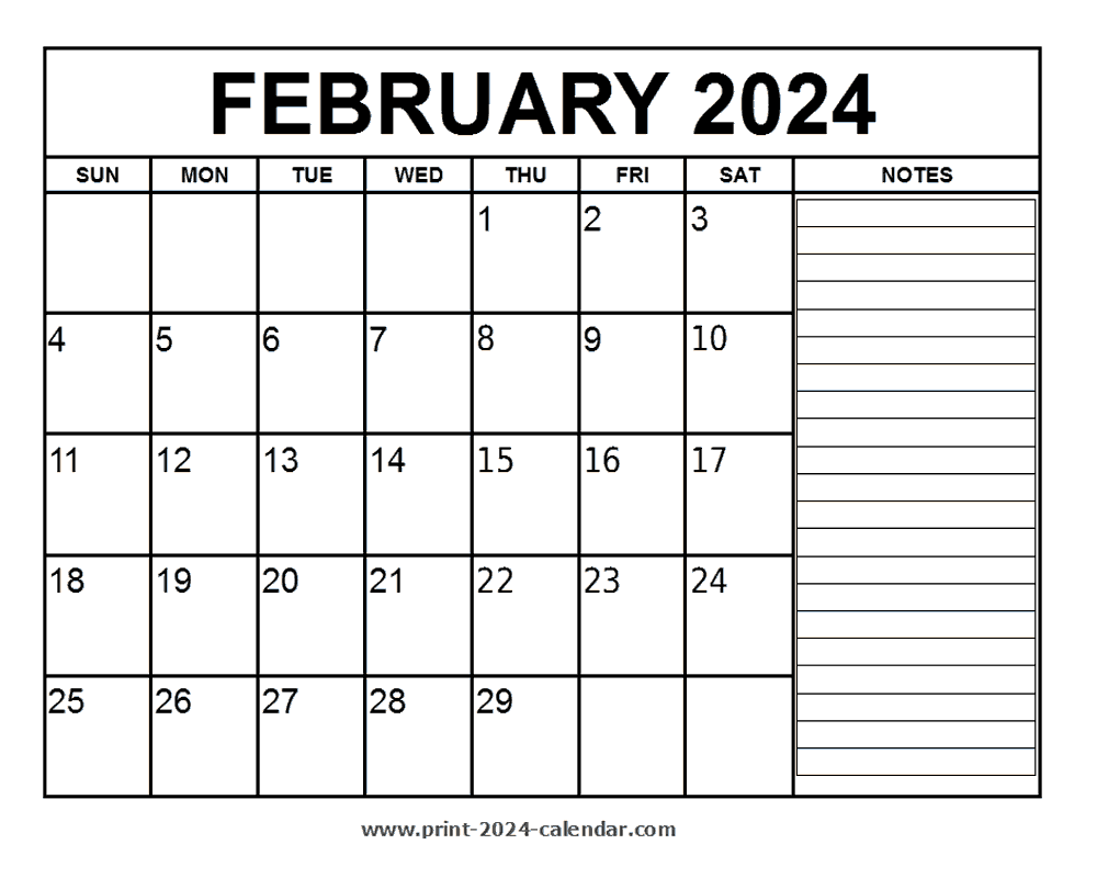 Printable February 2024 Calendar